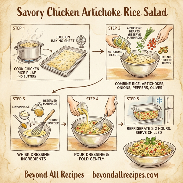 Savory Chicken Artichoke Rice Salad instructions
