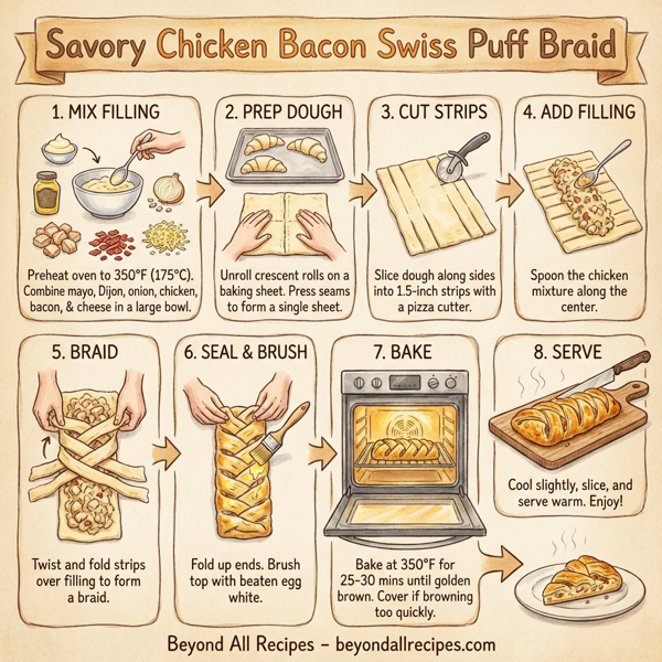 Savory Chicken Bacon Swiss Puff Braid instructions