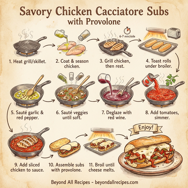 Savory Chicken Cacciatore Subs with Provolone instructions