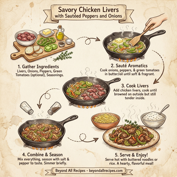 Savory Chicken Livers with Sautéed Peppers and Onions instructions