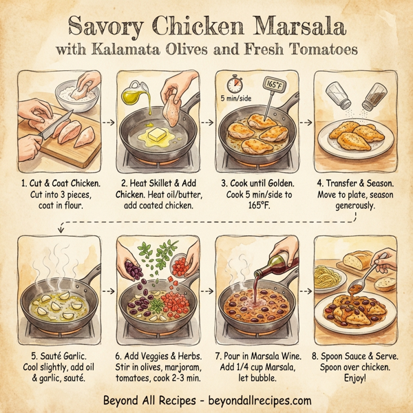 Savory Chicken Marsala with Kalamata Olives and Fresh Tomatoes instructions