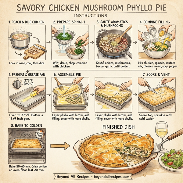 Savory Chicken Mushroom Phyllo Pie instructions