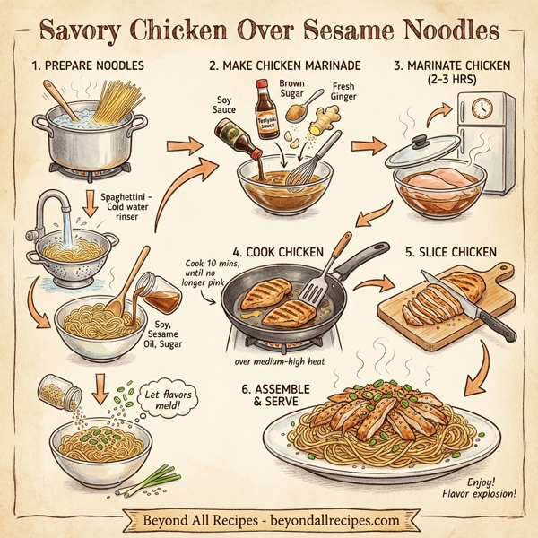 Savory Chicken Over Sesame Noodles instructions