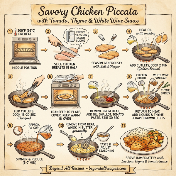 Savory Chicken Piccata with Tomato, Thyme & White Wine Sauce instructions