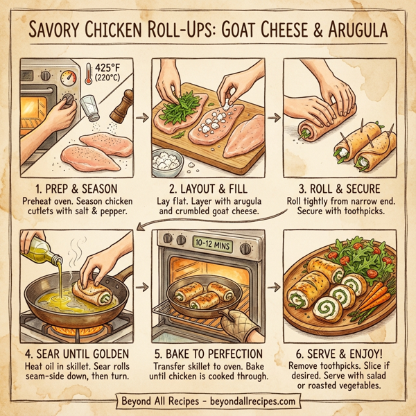 Savory Chicken Roll-Ups with Creamy Goat Cheese and Fresh Arugula instructions