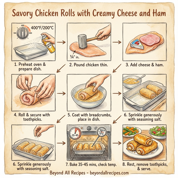 Savory Chicken Rolls with Creamy Cheese and Ham instructions