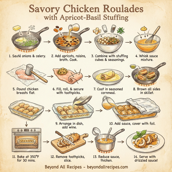 Savory Chicken Roulades with Apricot-Basil Stuffing instructions