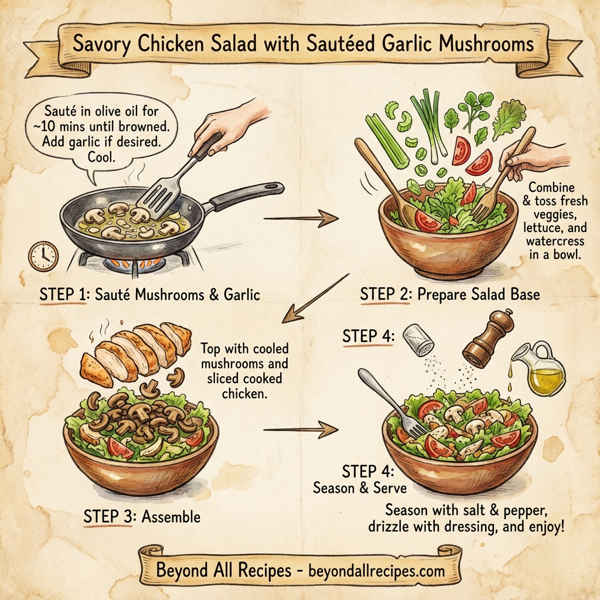 Savory Chicken Salad with Sautéed Garlic Mushrooms instructions