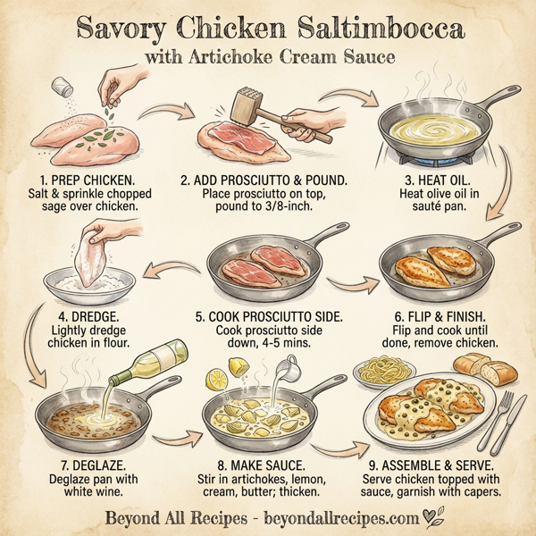 Savory Chicken Saltimbocca with Artichoke Cream Sauce instructions