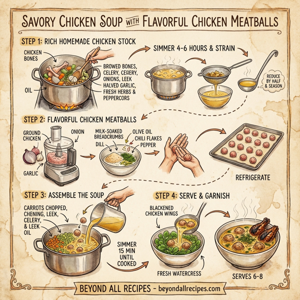 Savory Chicken Soup with Flavorful Chicken Meatballs instructions
