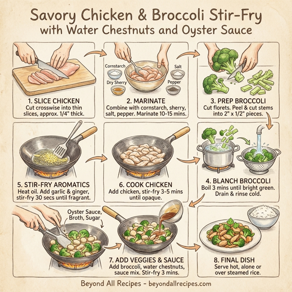 Savory Chicken & Broccoli Stir-Fry with Water Chestnuts and Oyster Sauce instructions