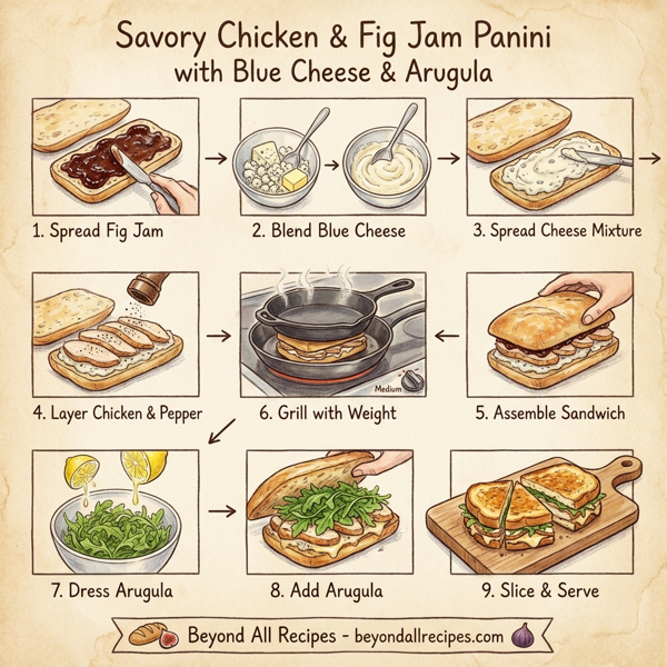 Savory Chicken & Fig Jam Panini with Blue Cheese and Arugula instructions