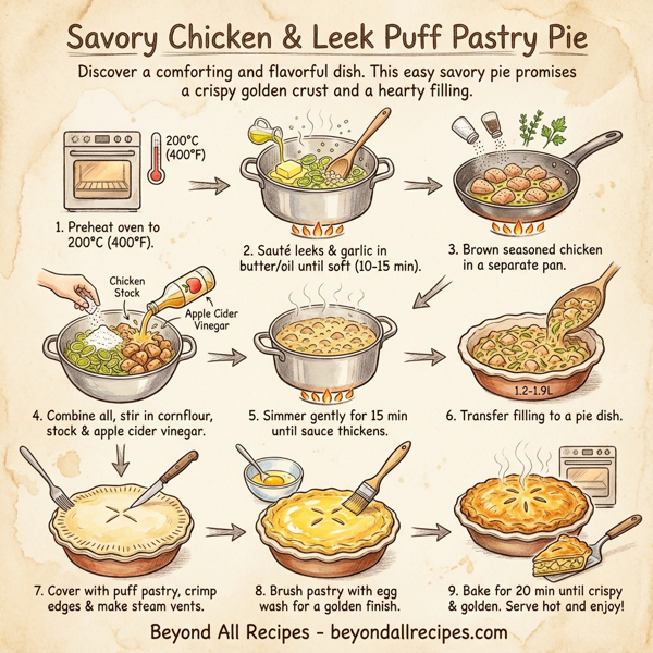 Savory Chicken & Leek Puff Pastry Pie instructions