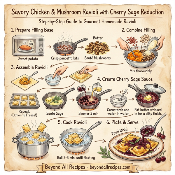Savory Chicken & Mushroom Ravioli with Cherry Sage Reduction instructions