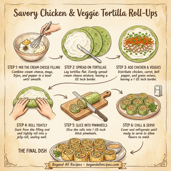Savory Chicken & Veggie Tortilla Roll-Ups instructions