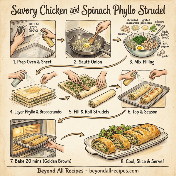 Savory Chicken and Spinach Phyllo Strudel instructions
