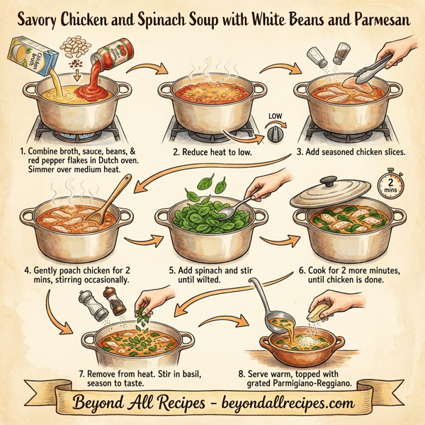 Savory Chicken and Spinach Soup with White Beans and Parmesan instructions