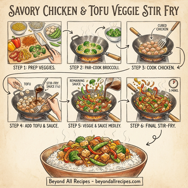 Savory Chicken and Tofu Veggie Stir Fry instructions