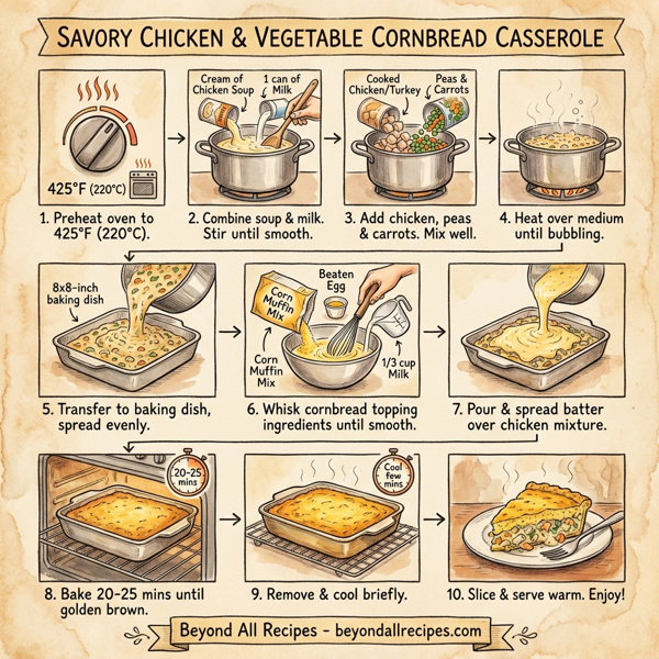 Savory Chicken and Vegetable Cornbread Casserole instructions