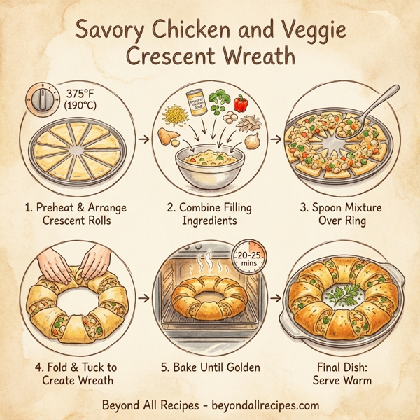 Savory Chicken and Veggie Crescent Wreath instructions
