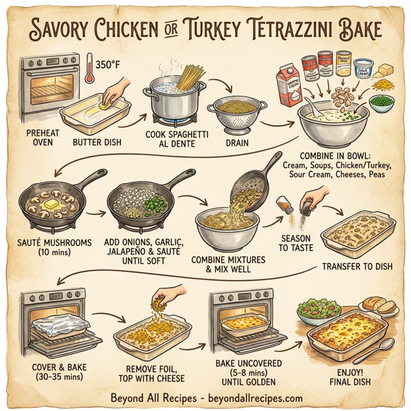 Savory Chicken or Turkey Tetrazzini Bake instructions