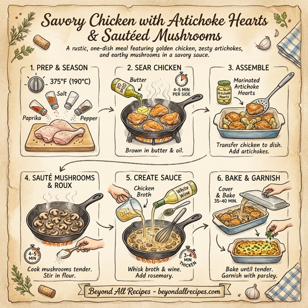 Savory Chicken with Artichoke Hearts and Sautéed Mushrooms instructions