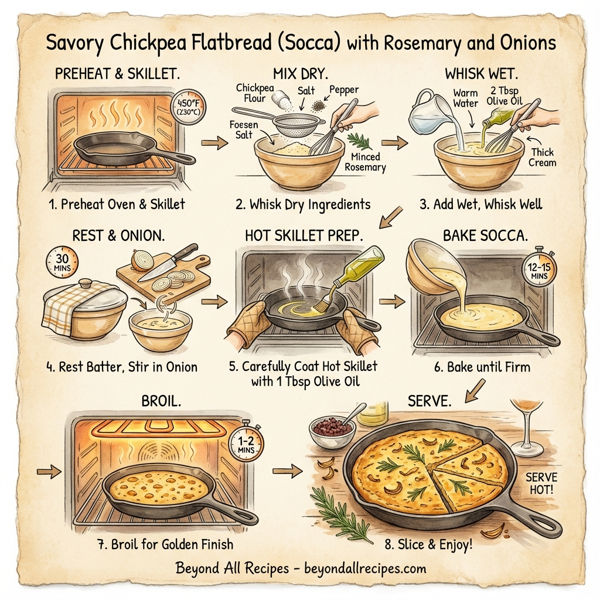 Savory Chickpea Flatbread (Socca) with Rosemary and Onions instructions