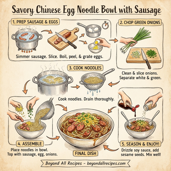 Savory Chinese Egg Noodle Bowl with Sausage instructions