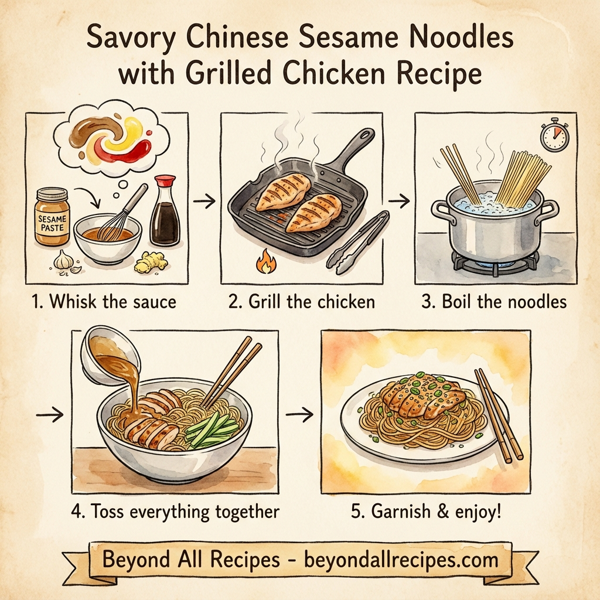 Savory Chinese Sesame Noodles with Grilled Chicken instructions