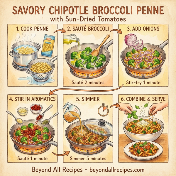 Savory Chipotle Broccoli Penne with Sun-Dried Tomatoes instructions