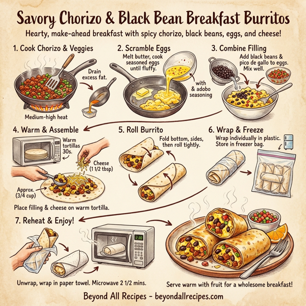 Savory Chorizo & Black Bean Breakfast Burritos instructions