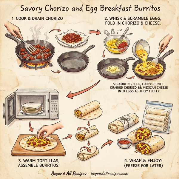 Savory Chorizo and Egg Breakfast Burritos instructions