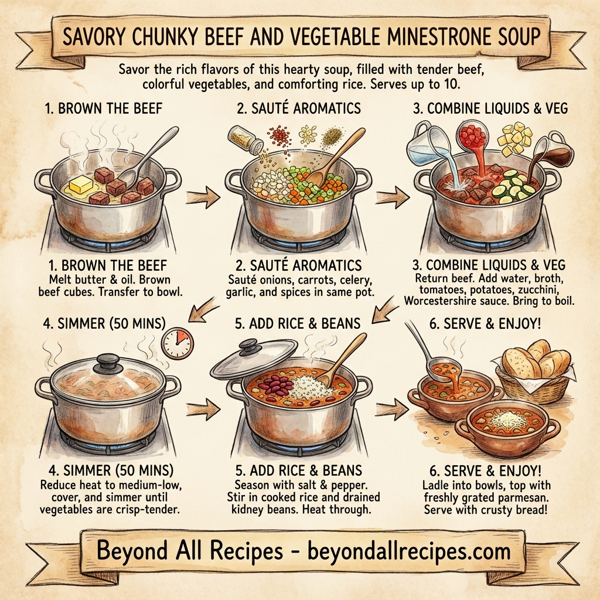 Savory Chunky Beef and Vegetable Minestrone Soup instructions