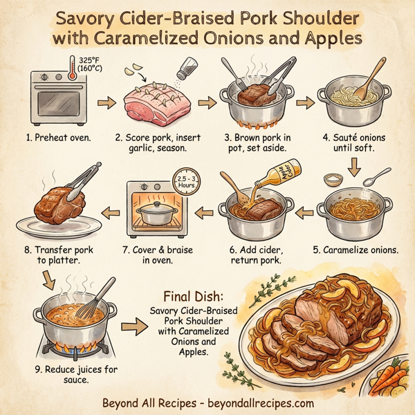 Savory Cider-Braised Pork Shoulder with Caramelized Onions and Apples instructions