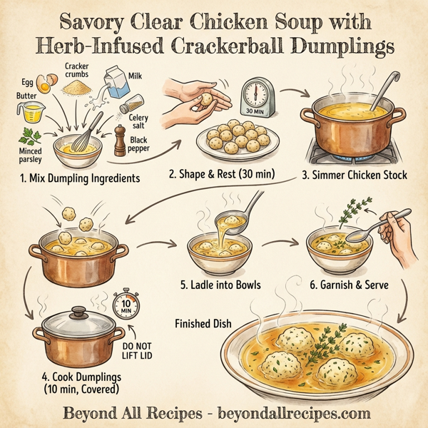 Savory Clear Chicken Soup with Herb-Infused Crackerball Dumplings instructions