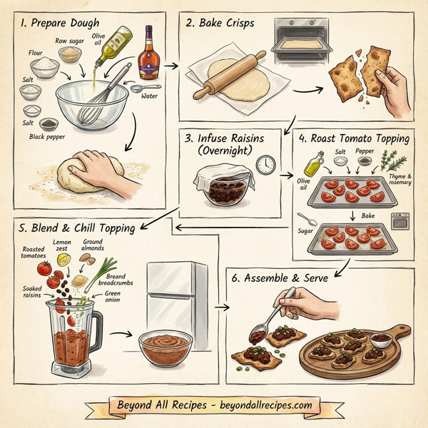 Savory Cognac-Infused Tomato Canapés with Spiced Crisps instructions