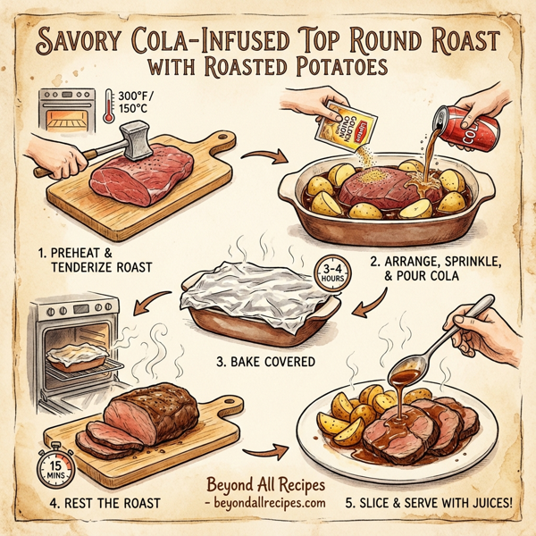 Savory Cola-Infused Top Round Roast with Roasted Potatoes instructions