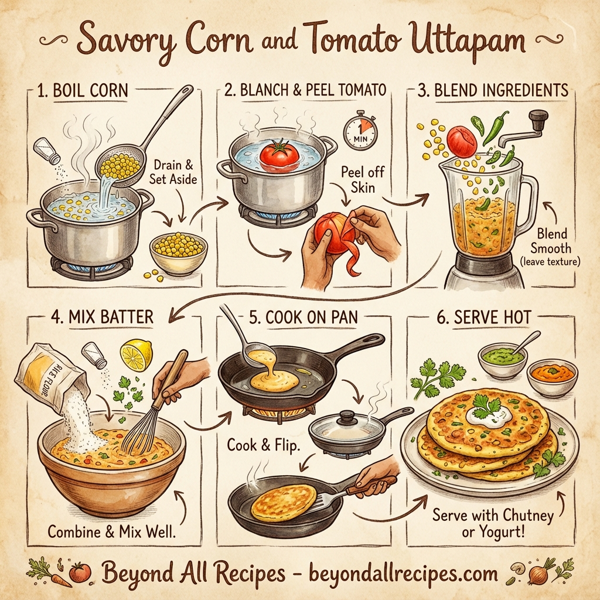 Savory Corn and Tomato Uttapam instructions
