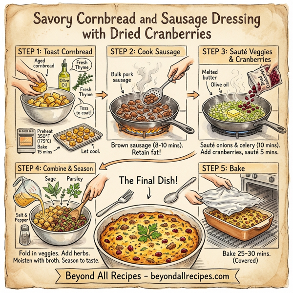 Savory Cornbread and Sausage Dressing with Dried Cranberries instructions