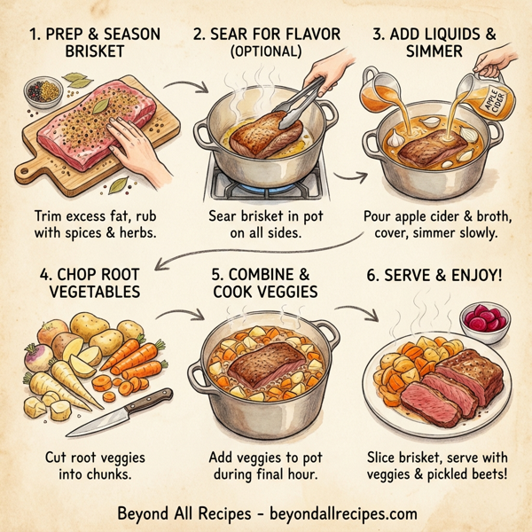 Savory Corned Beef Brisket with Seasonal Root Vegetables instructions