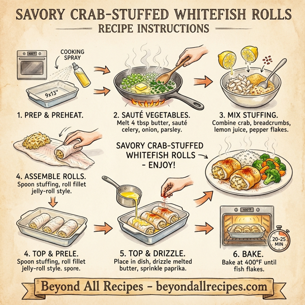 Savory Crab-Stuffed Whitefish Rolls instructions