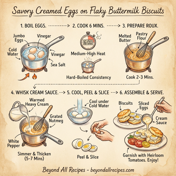 Savory Creamed Eggs on Flaky Buttermilk Biscuits instructions