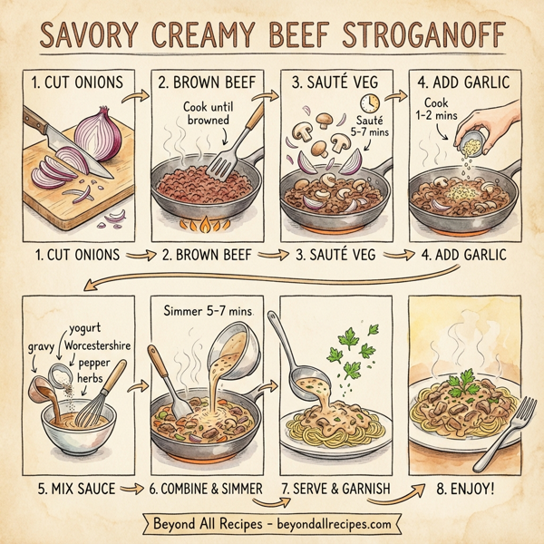 Savory Creamy Beef Stroganoff instructions