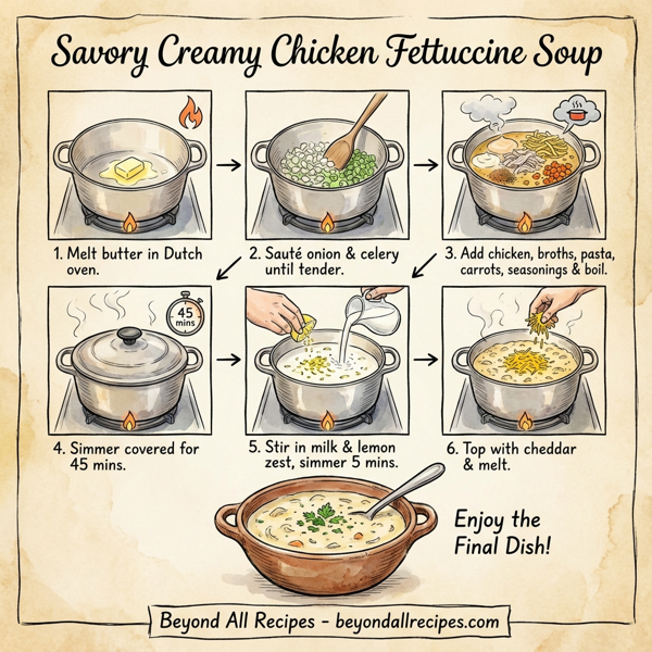 Savory Creamy Chicken Fettuccine Soup instructions