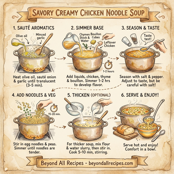 Savory Creamy Chicken Noodle Soup instructions