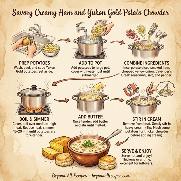 Savory Creamy Ham and Yukon Gold Potato Chowder instructions