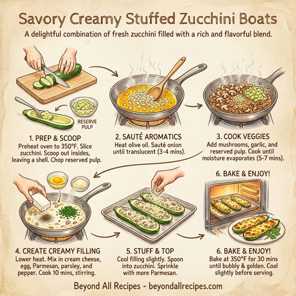 Savory Creamy Stuffed Zucchini Boats instructions