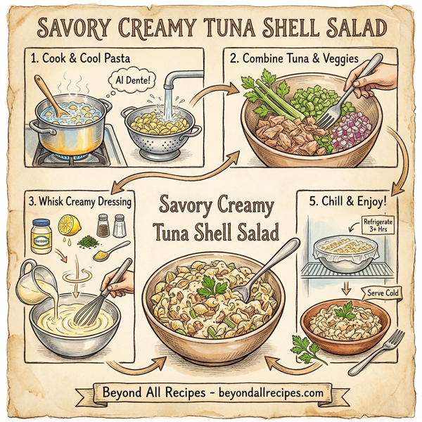 Savory Creamy Tuna Shell Salad instructions
