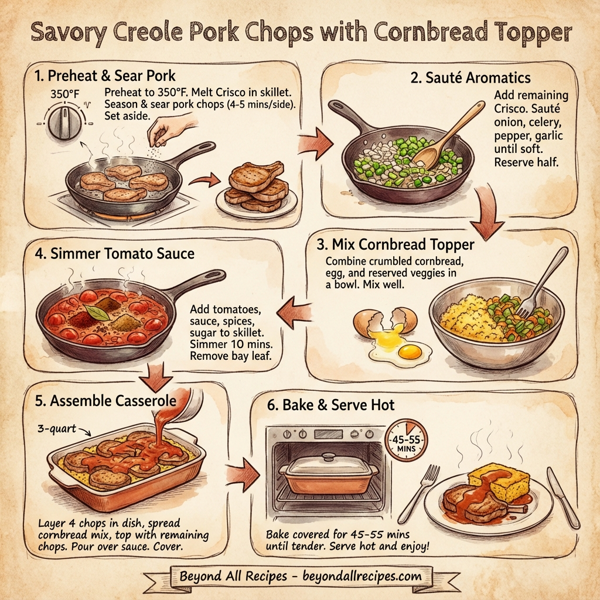 Savory Creole Pork Chops with Cornbread Topper instructions