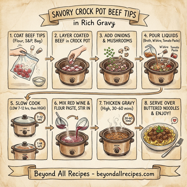 Savory Crock Pot Beef Tips in Rich Gravy instructions